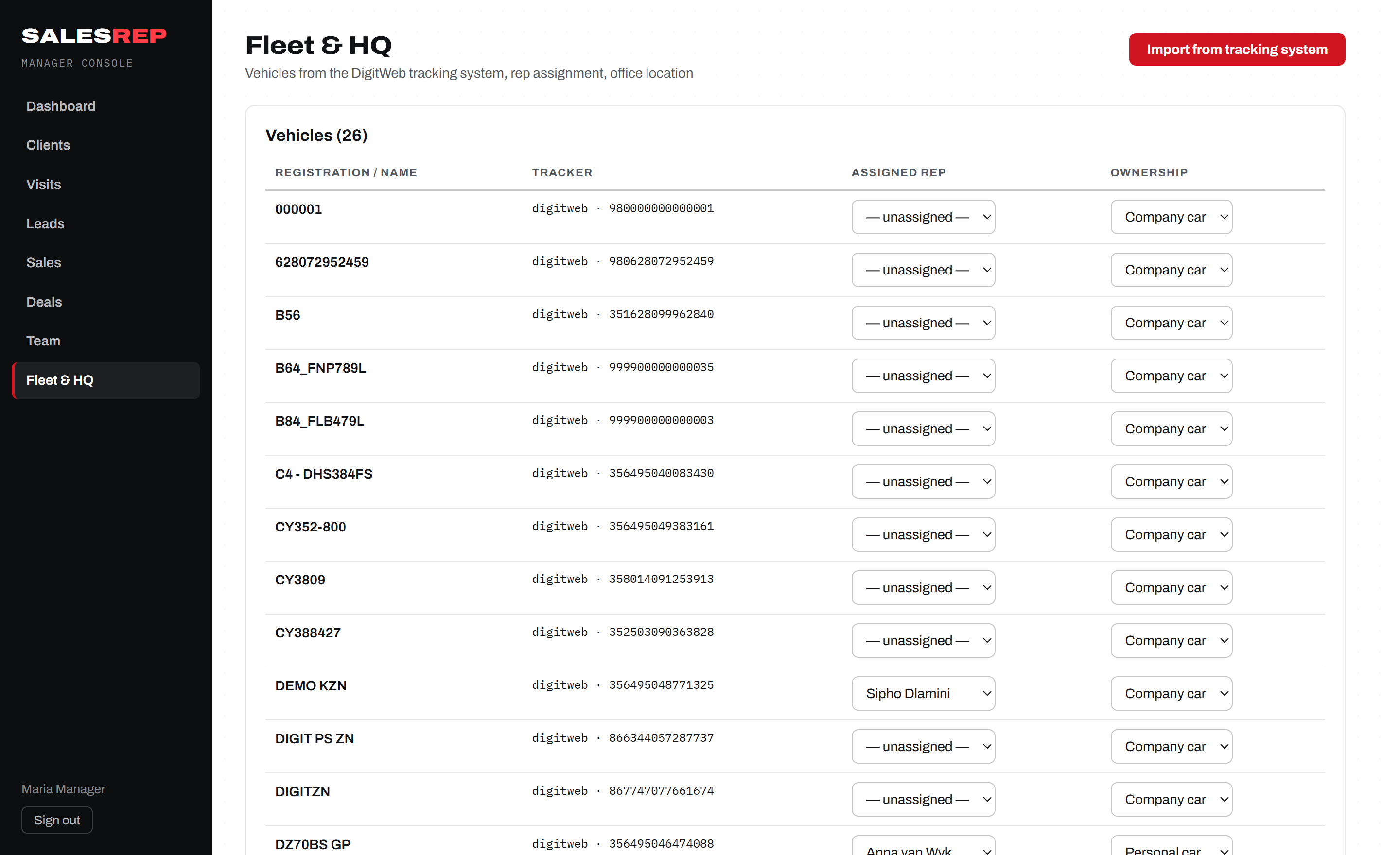 Fleet management with tracker integration